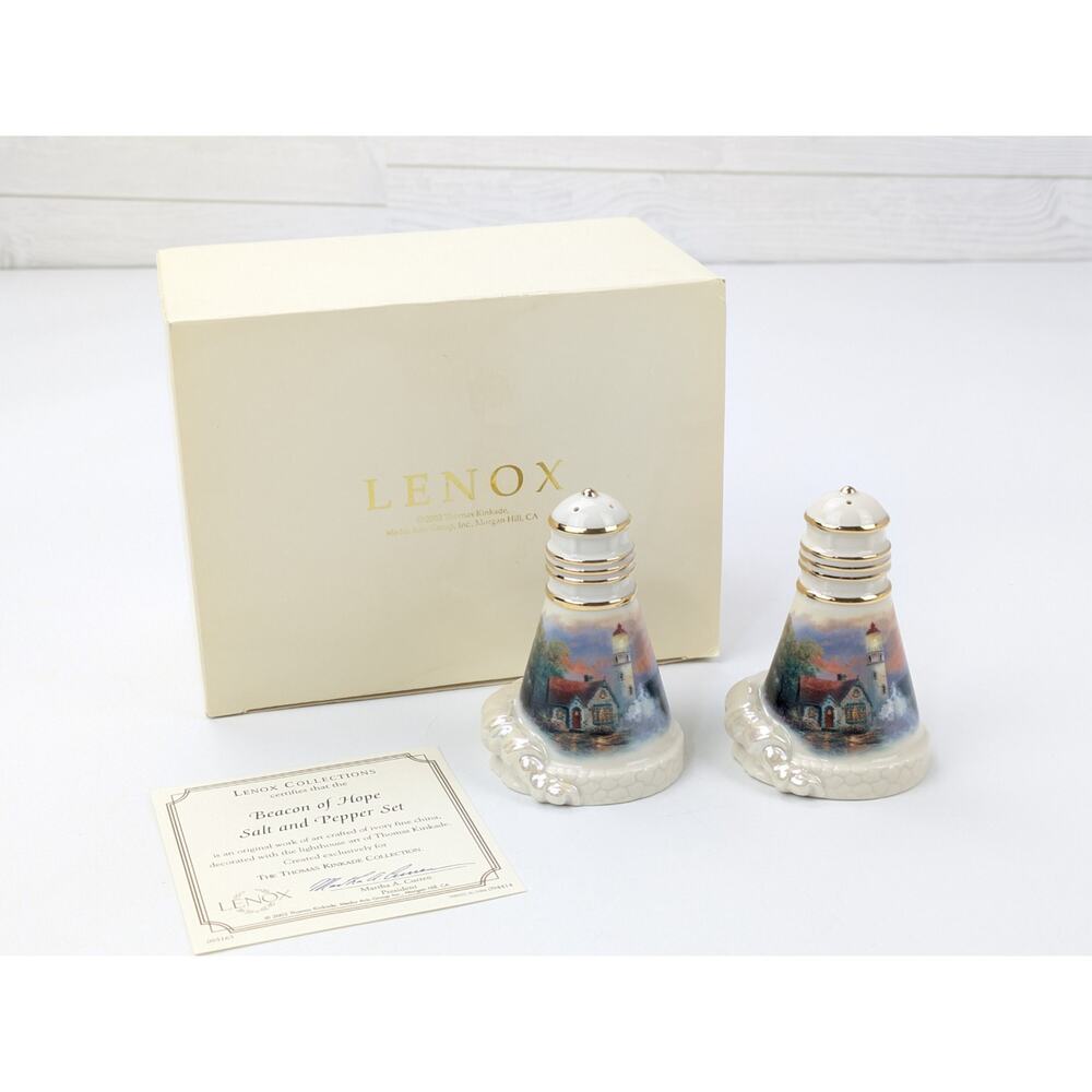 Lighthouse Thomas Kinkade Lenox Beacon of Hope Salt & Pepper Set Shakers NIB